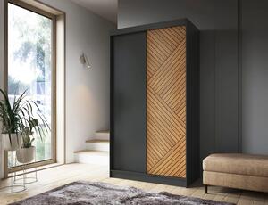 Šatní skříň s posuvnými dveřmi 120 cm VALORA - černá / dub karamel