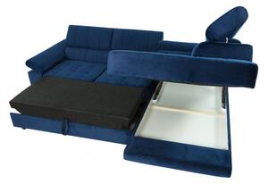Rohová rozkládací sedačka s úložným prostorem OKLAHOMA - modrá, levý roh