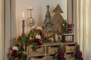 Dřevěný antik dekorační vánoční stromek - 48*10*56 cm