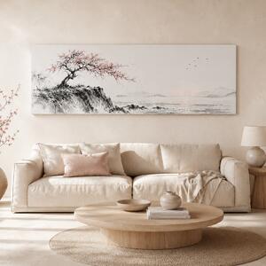 Obraz na plátně - Strom života Sakura ve vlnách FeelHappy.cz Velikost obrazu (šířka x výška): 60 x 20 cm