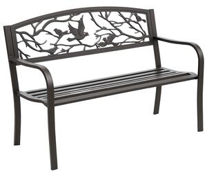 Hliníková zahradní lavička Outsunny s opěrkami a obrázkem zvířat, nosnost 240 kg, pro terasu, rozměry 127x60x85 cm, hnědá | Aosom