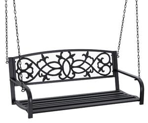 Outsunny 2-místná závěsná ocelová houpačka s opěrkami Rám max. zatížení 240 kg pro zahradu, terasu a balkon 127x59,5x52 cm Černá | Aosom