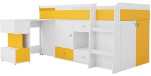 Multifunkční dětská postel 90x200 HARKA - bílá / žlutá