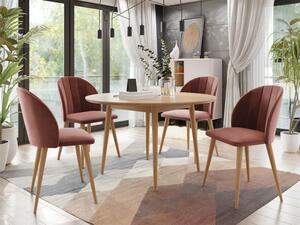 Čalouněná kuchyňská židle PIMA 1 - přírodní dřevo / růžová