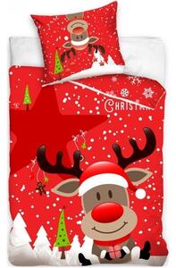 Vánoční bavlněné ložní povlečení Sob Rudolf - 100% bavlna Renforcé - 70 x 90 cm + 140 x 200 cm