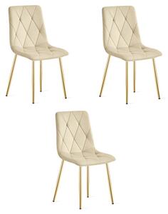 Set tří jídelních židlí LIBRA sametové, světle béžové / zlaté nohy (3 ks)