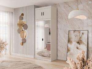 Dvoudveřová šatní skříň Melen 2D se zrcadlem + nástavec, Barva: pískově béžová 5903211475641