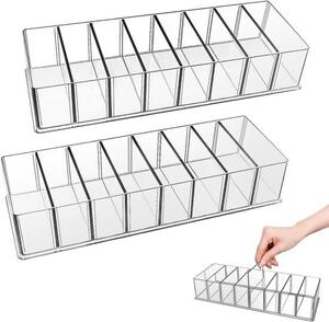 Organizér na kosmetiku – úložný box na make-up – pro úklid pracovního stolu – 8 odnímatelných přihrádek – délka 25 cm – průhledný