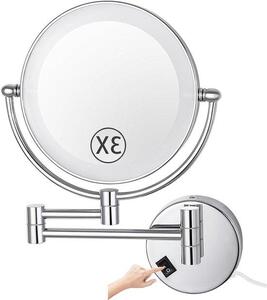 Zrcadlo s LED osvětlením – nástěnné zrcadlo s lupou – pro detailní péči – otočné o 360 stupňů – napájení ze sítě – chromovaný povrch