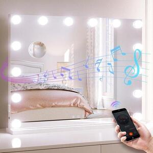Hollywood zrcadlo – osvětlené zrcadlo na líčení – denní líčení – s Bluetooth audio – 80 x 60 cm – béžová barva