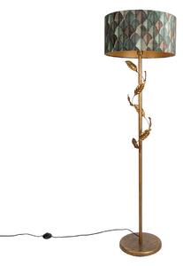 Zlatá stojací lampa se stínidlem s motivem listů a zlatým interiérem 50 cm - Linden