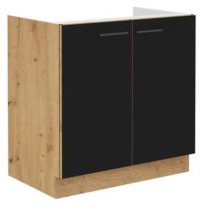 Dolní kuchyňská skříňka pod dřez Meriel 80ZL 2F BB (černá + dub artisan)