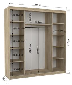 Šatní skříň s posuvnými dveřmi Olivier - 200 cm Barva: dub Sonoma