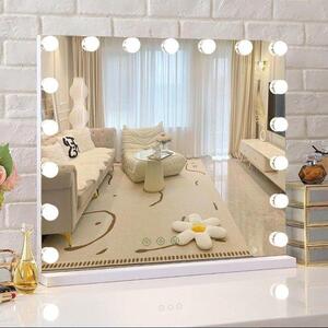 Zrcadlo s osvětlením ve stylu Hollywoodu – zrcadlo na líčení – ideální pro make-up – 17 stmívatelných LED diod – 70 x 55 cm – bílé