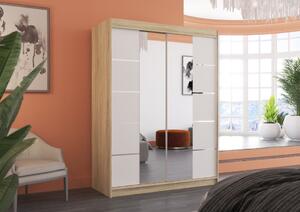 Šatní skříň s posuvnými dveřmi Nordic - 150 cm Barva: Sonoma/Bílá