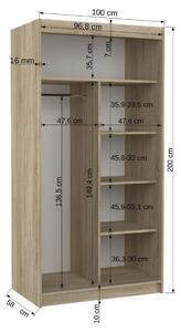 Šatní skříň s posuvnými dveřmi Nordic - 100 cm Barva: dub Sonoma/Bílá