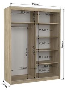 Šatní skříň s posuvnými dveřmi Collin - 150 cm Barva: Choco