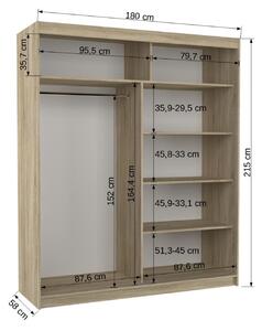 Šatní skříň s posuvnými dveřmi Antos - 180 cm Barva: Bílá/Černá