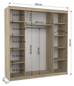 Šatní skříň s posuvnými dveřmi Terecia - 200 cm Barva: dub Sonoma/Bílá