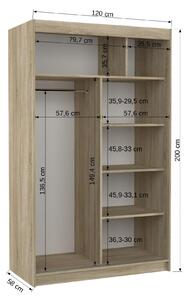 Šatní skříň s posuvnými dveřmi Lugano - 120 cm Barva: Bílá