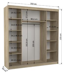 Šatní skříň s posuvnými dveřmi Spectra - 200 cm Barva: Bílá/Černá