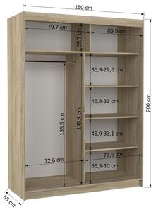 Šatní skříň s posuvnými dveřmi Riva - 150 cm Barva: Černá