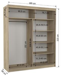 Šatní skříň s posuvnými dveřmi Medison - 180 cm Barva: dub Sonoma