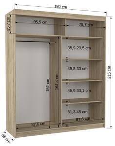 Šatní skříň s posuvnými dveřmi Diego - 180 cm Barva: dub Sonoma