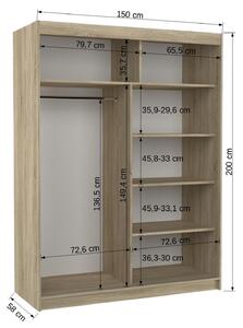 Šatní skříň s posuvnými dveřmi Martinez - 150 cm Barva: Bílá/Černá