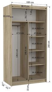 Šatní skříň s posuvnými dveřmi Bario - 100 cm Barva: Bílá/Dub