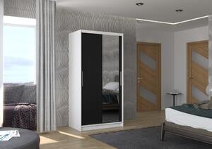 Šatní skříň s posuvnými dveřmi Bario - 100 cm Barva: Bílá/Černá