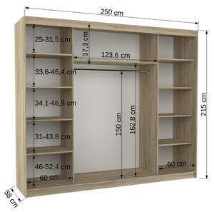 Šatní skříň s posuvnými dveřmi Medison - 250 cm Barva: dub Sonoma