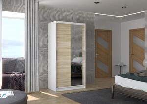 Šatní skříň s posuvnými dveřmi Bario - 100 cm Barva: dub Sonoma/Bílá