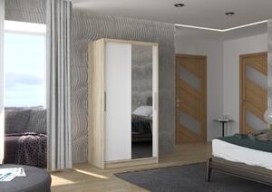 Šatní skříň s posuvnými dveřmi Bario - 100 cm Barva: Sonoma/Bílá