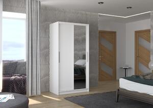 Šatní skříň s posuvnými dveřmi Bario - 100 cm Barva: Bílá/Dub