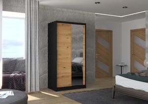 Šatní skříň s posuvnými dveřmi Bario - 100 cm Barva: Černá/Dub
