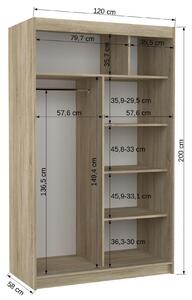Šatní skříň s posuvnými dveřmi Bario - 120 cm Barva: dub Sonoma