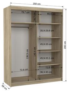 Šatní skříň s posuvnými dveřmi Bario - 150 cm Barva: dub Sonoma