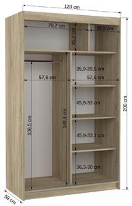 Šatní skříň s posuvnými dveřmi Iness - 120 cm Barva: dub Sonoma