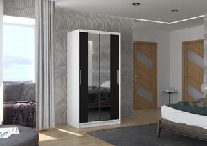 Šatní skříň s posuvnými dveřmi Iness - 100 cm Barva: Bílá/Černá