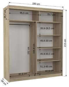Šatní skříň s posuvnými dveřmi Preto - 180 cm Barva: dub Sonoma