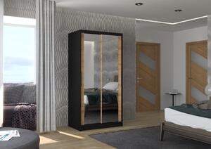 Šatní skříň s posuvnými dveřmi Tibago - 100 cm Barva: Černá/Dub