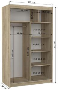 Šatní skříň s posuvnými dveřmi Marvin - 120 cm Barva: dub Sonoma