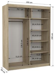 Šatní skříň s posuvnými dveřmi Modesto - 150 cm Barva: dub Sonoma
