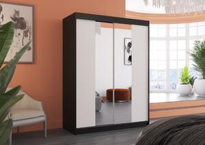 Šatní skříň s posuvnými dveřmi Marvin - 150 cm Barva: Černá/Bílá