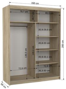 Šatní skříň s posuvnými dveřmi Marvin - 150 cm Barva: dub Sonoma/Bílá