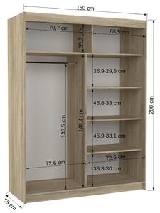 Šatní skříň s posuvnými dveřmi Baltic - 150 cm Barva: dub Sonoma