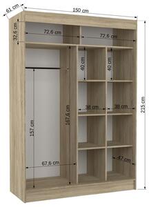Šatní skříň s posuvnými dveřmi Gilton - 150 cm Barva: dub Sonoma