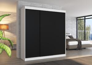 Šatní skříň s posuvnými dveřmi Megan - 200 cm Barva: Bílá/Černá