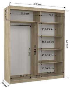 Šatní skříň s posuvnými dveřmi Balance - 180 cm Barva: Bílá/dub Sonoma